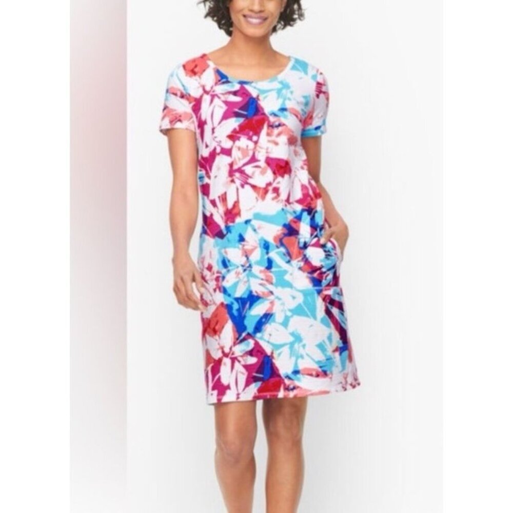 T By Talbots Tropical Stretch Cross Back Dress SZ LG Beach Cruise Resort